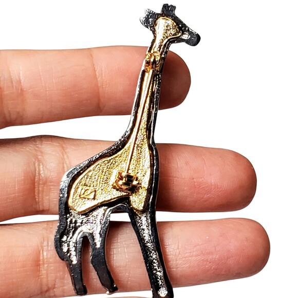 Vintage Liz Claiborne Two Tone Giraffe Brooch Pin 2.5" Animalcore Signed - Picture 2 of 4